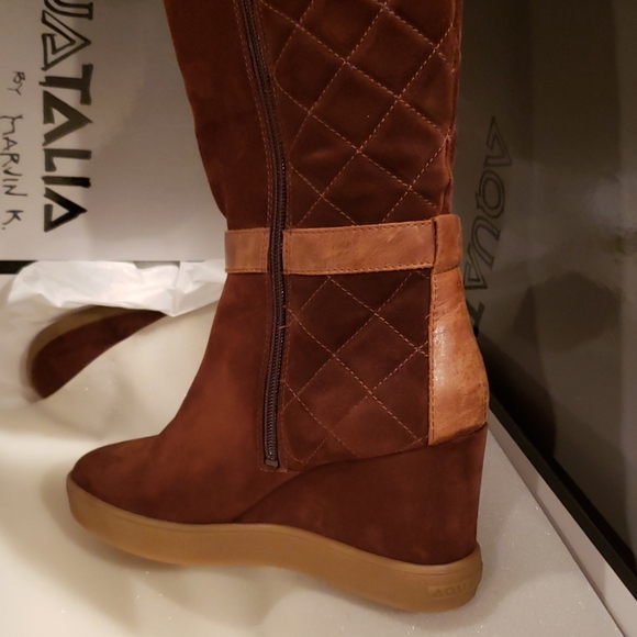 Aquatalia Italy New Tall Weatherproof Wedge Boot NIB Suede Leather Women's πHP - Picture 13 of 16